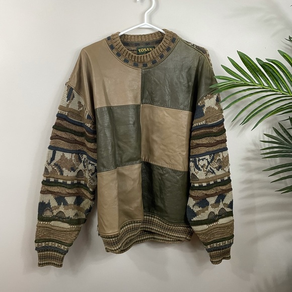 Tosani Coogi knit sweater faux leather panels - Picture 1 of 9